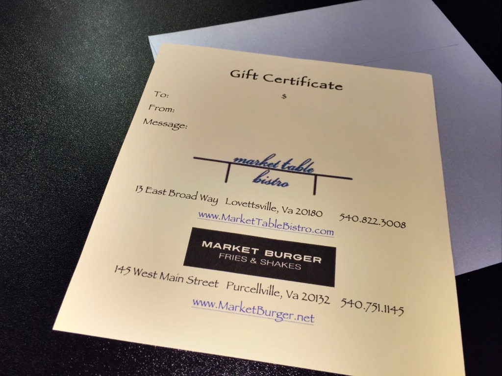 Gift Certificate at Market Burger